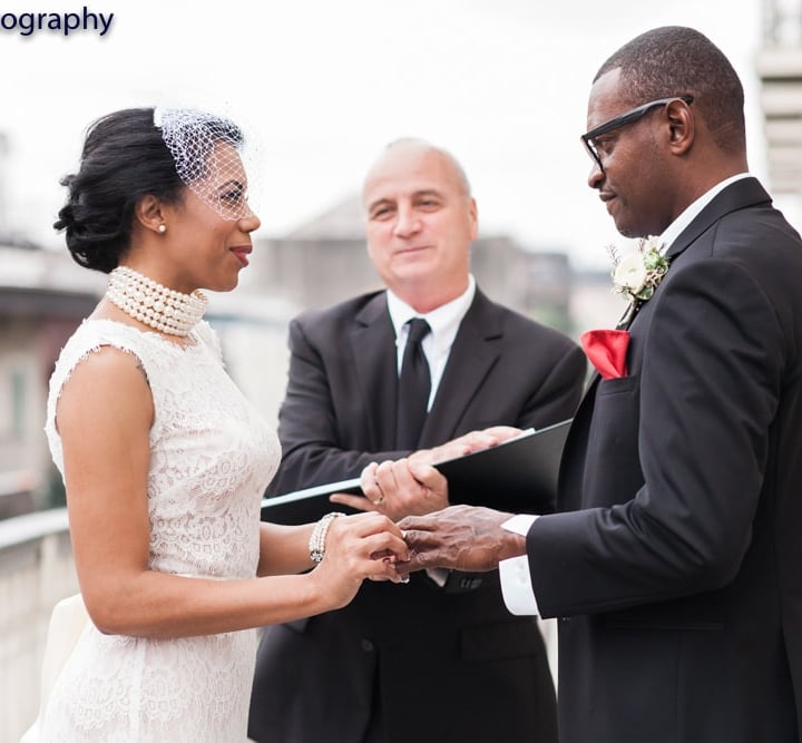 A couple getting married outdoors