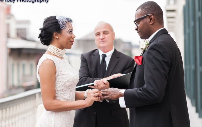 A couple getting married outdoors